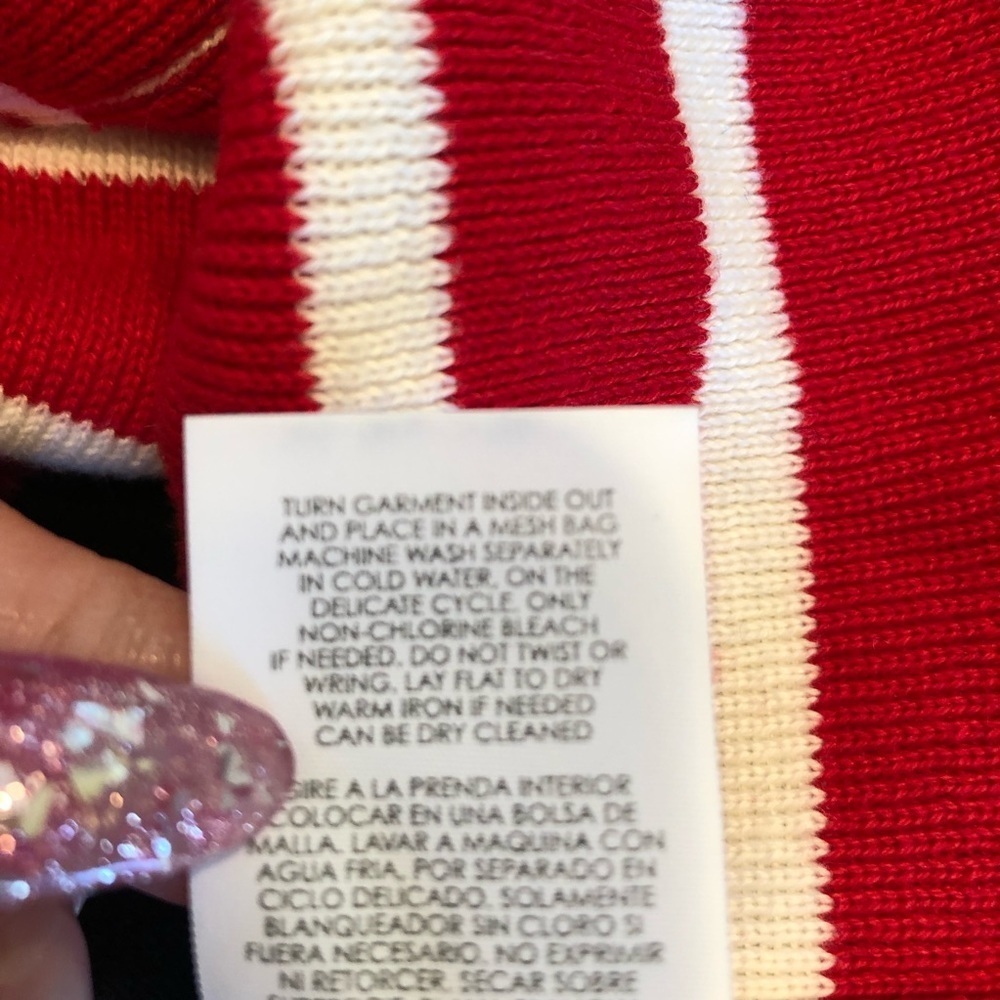 🌈 6/$60, Cabi Pocket Pullover, Striped Sweater, Red, White, Black, Size Medium - Picture 2 of 7